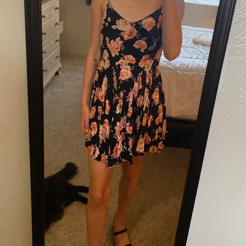 Black floral mini dress